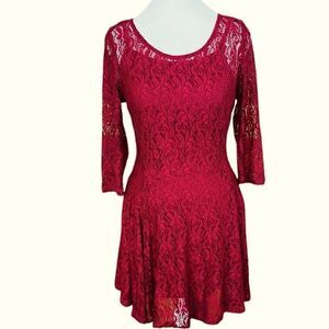 NWT Fishbowl  Burgundy lace overlay fit & flare dress over attached slip dress.
